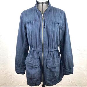 ISDA and Co. Blue cotton denim drawstring zip up casual utility jacket